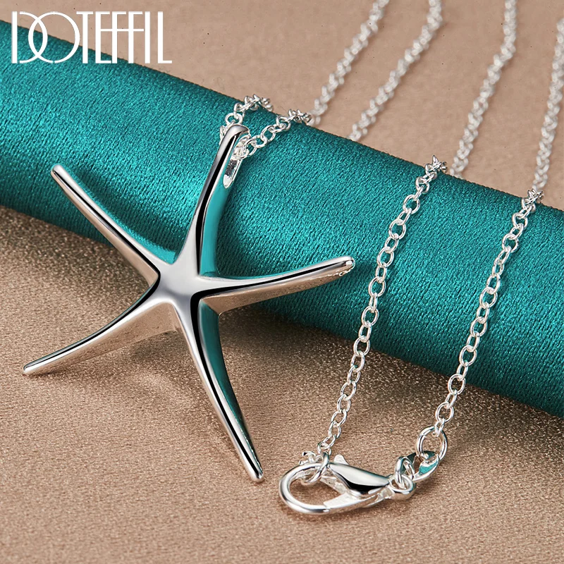 DOTEFFIL 925 Sterling Silver Starfish Pendant Necklace 16-30 Inches Chain For Woman Man Jewelry