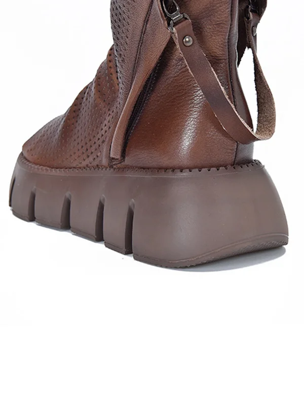 Urban Zipper Hollow Platform Shoes in Sleek Black and Brown