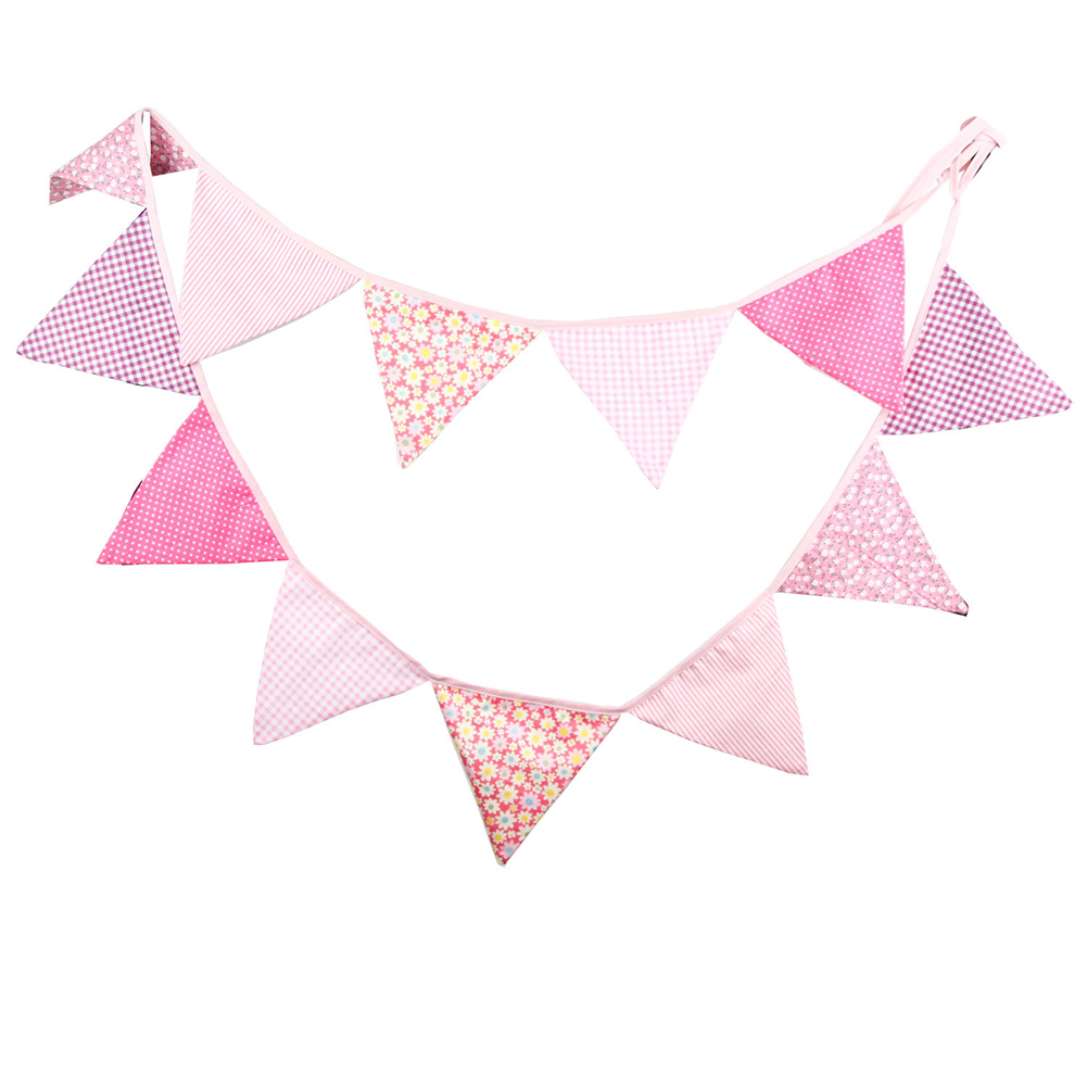 

3.2m 12 Flags Pink Cotton Party Wedding Pennant Bunting Banner Decor, 501 Original