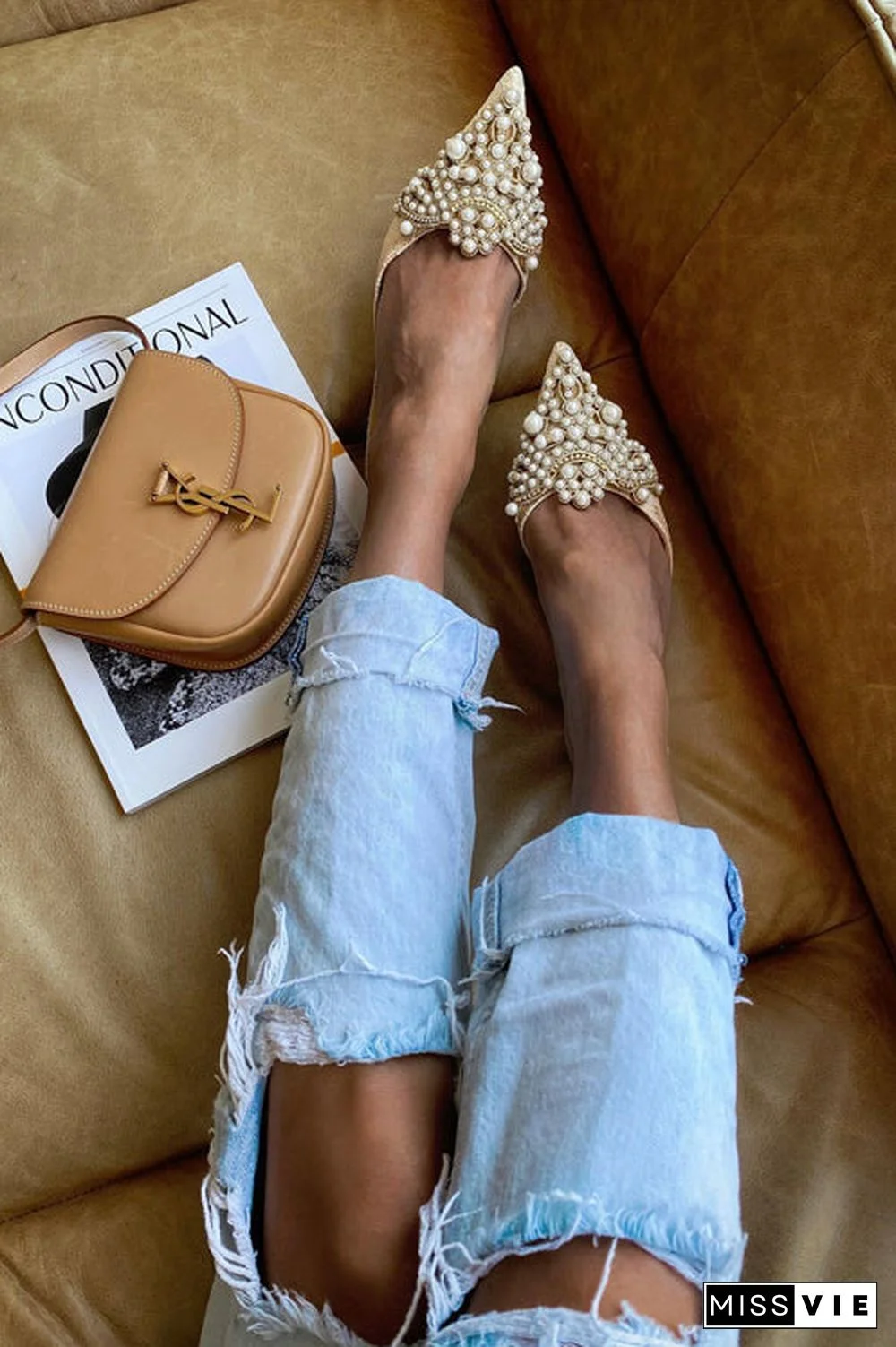 Pearl Lace High Heel Mules