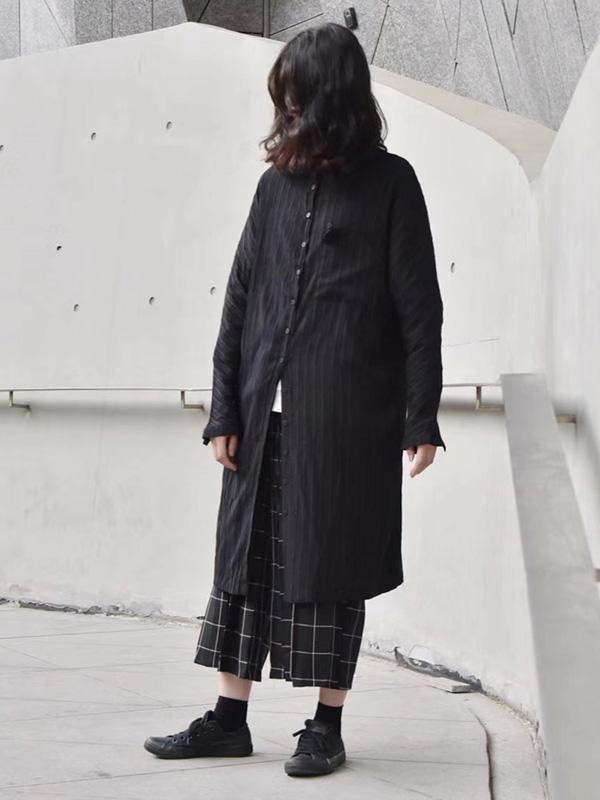Cropped Pleated Pocket Long Shirt