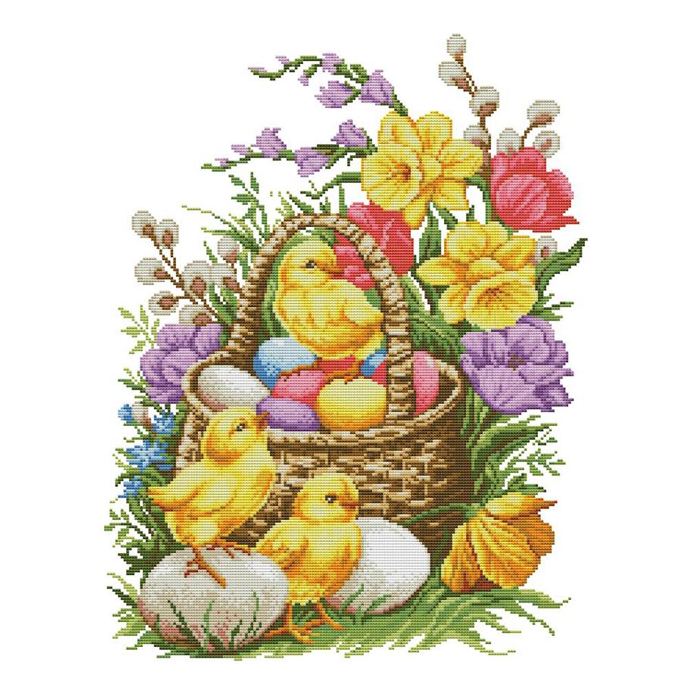 

Chicks And Flowers - 14CT Stamped Cross Stitch - 41*52cm, 501 Original