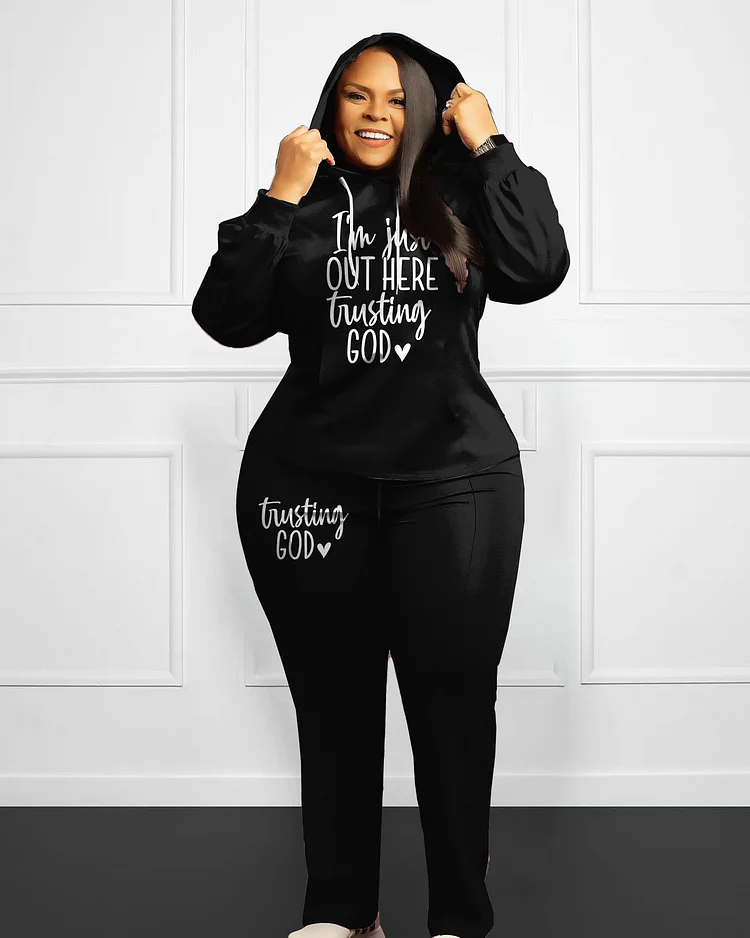 Women's Out Here Trusting God Plus Size Hoodie Suit