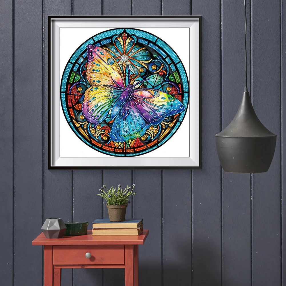 Diamond Painting - Partial Special Shaped Drill - Stain Glass Butterfly(30*30cm)