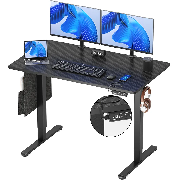 Bestier 47"x24" Height Adjustable Standing Desk Home Office Stand Up Table with USB Port & Storage, Carbon Fiber