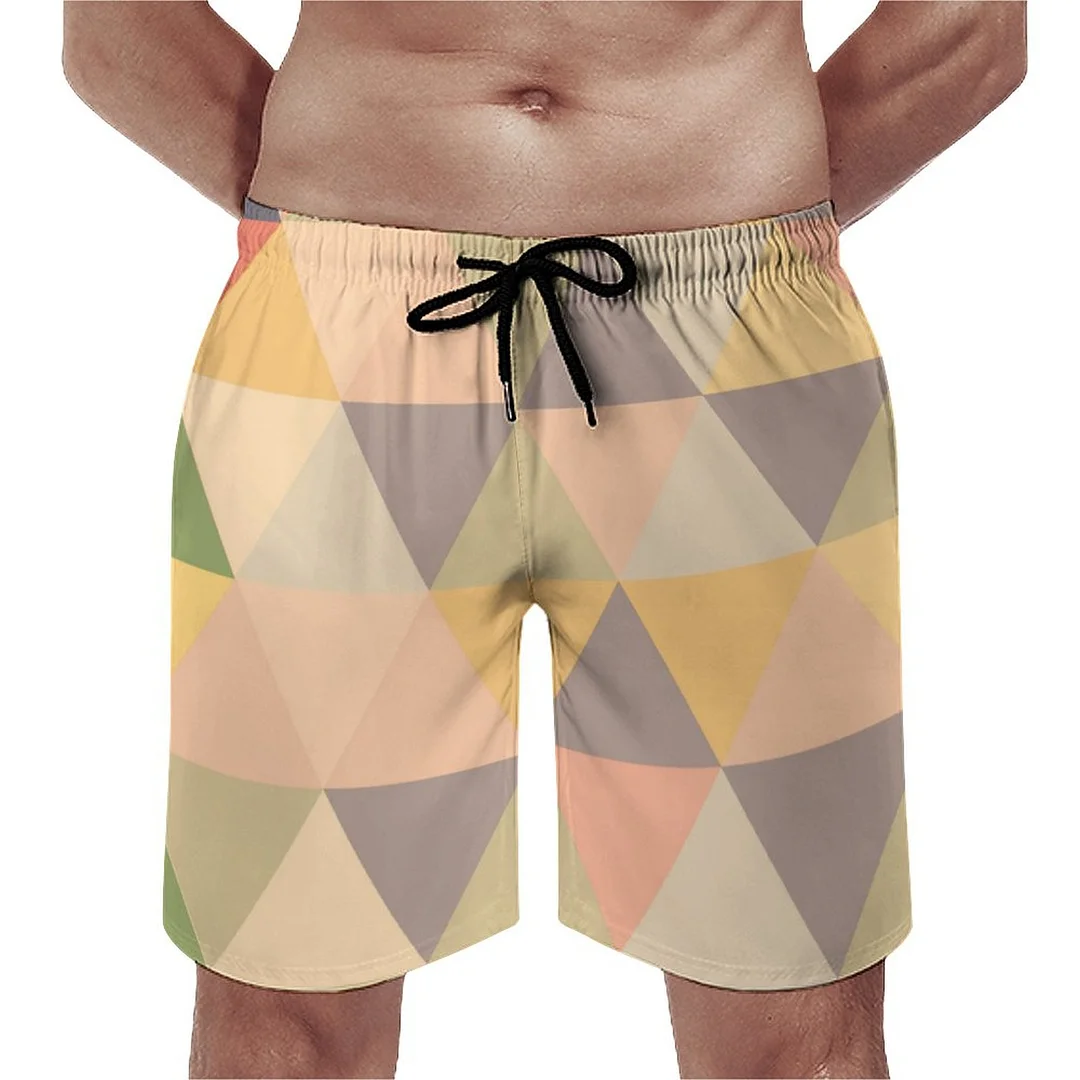 Abstract Triangles Modern Fade Geometric Men's Swim Trunks Summer Board Shorts Quick Dry Beach Short with Pockets