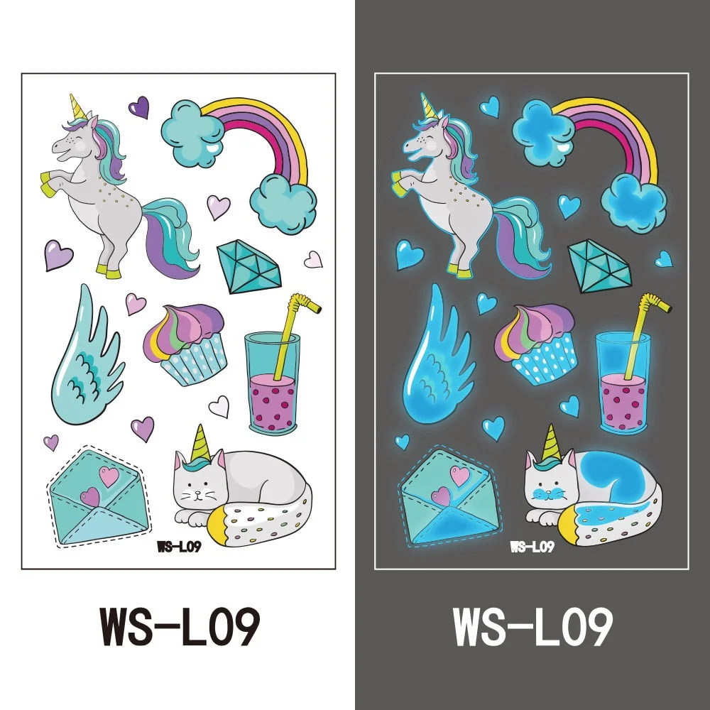 European and American children waterproof tattoo stickers cute dinosaur mermaid cartoon blue luminous temporary tattoo stickers