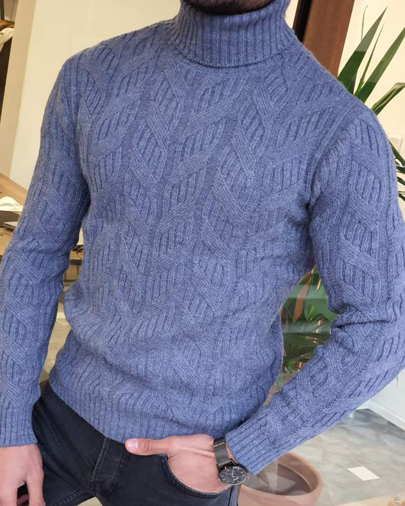 Indigo Patterned Turtleneck