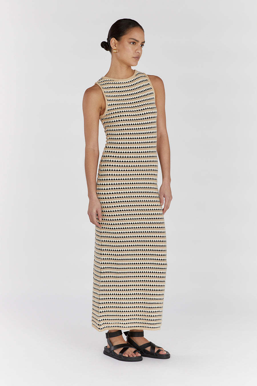 Ootddress Striped See-Through Long Dress Female Elegant Sleeveless High Waist Patchwork Fashion Beach Dress Knit Maxi Dress Summer