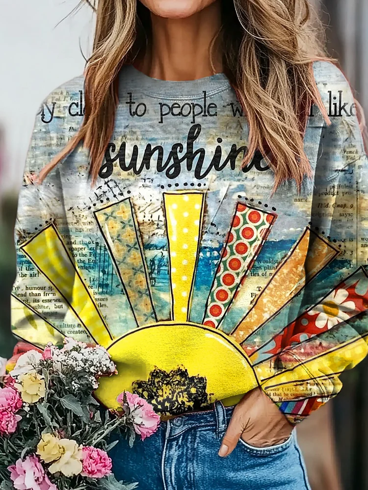 Women's Hippie Sunrise Art Print Casual Sweatshirt