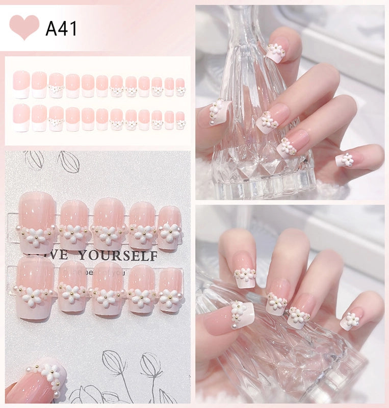 Cute Sweet Color Block Flower ABS Press-on Nails 1 Set