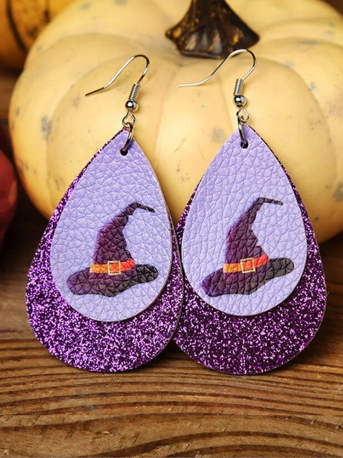 Halloween Casual Witch Hat Printed Earrings
