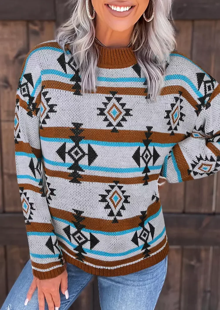 Aztec Geometric Western O-Neck Sweater