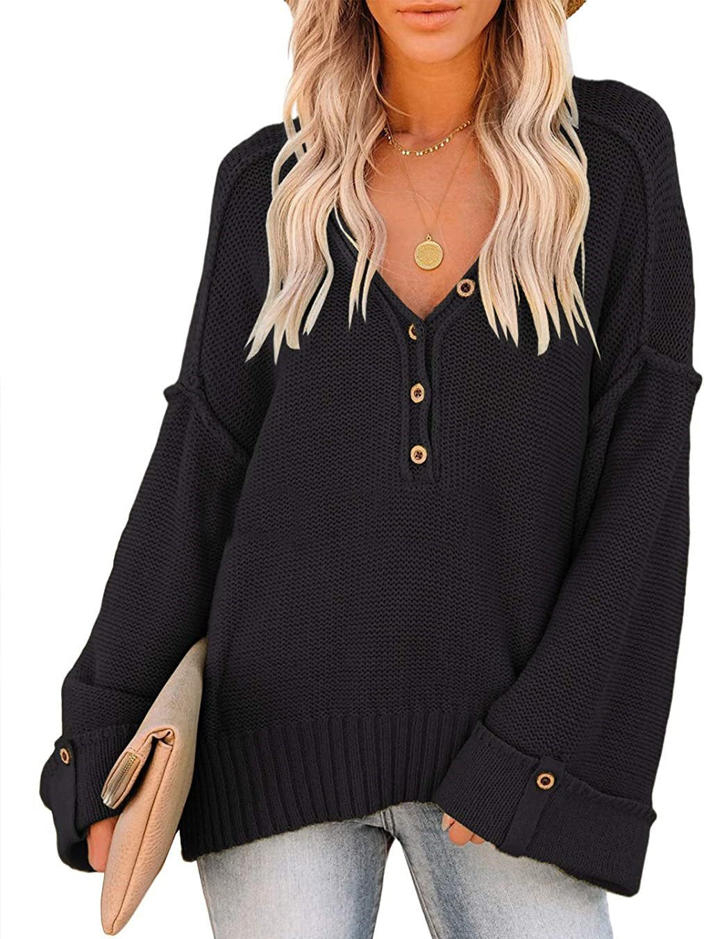 Women's plus-size v-neck jumper in solid color