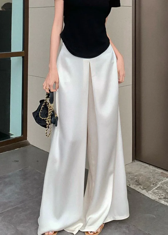 New Beige High Waist Thin Silk Pants Summer