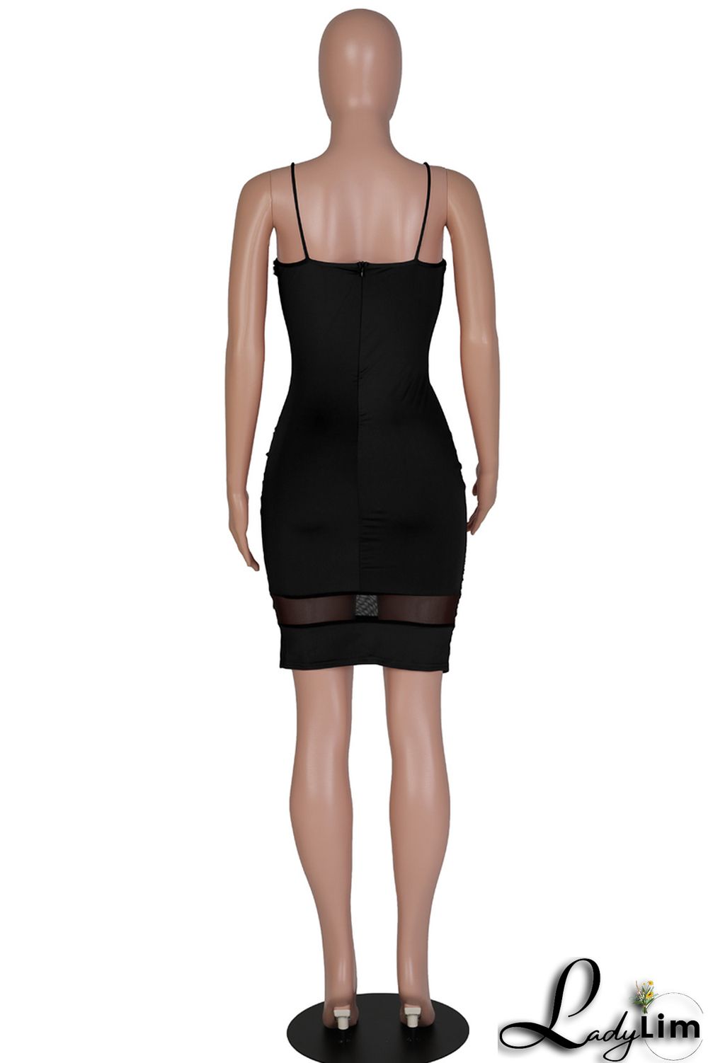 Black Fashion Sexy Solid Split Joint Backless Spaghetti Strap Sleeveless Dress