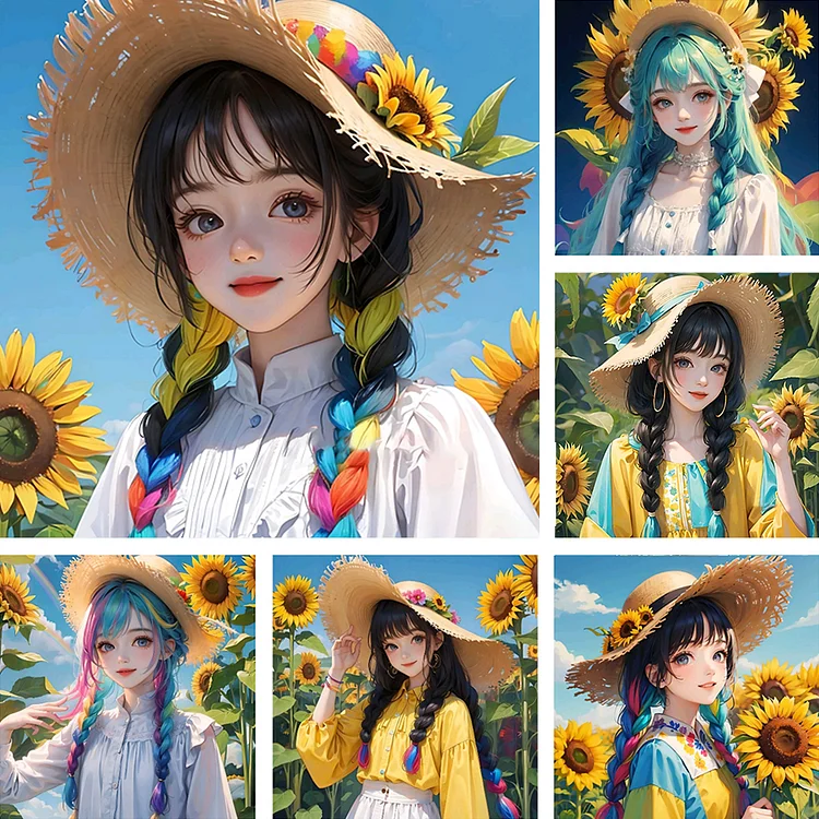 Anime girl with a straw hat in a sunflower field Tote Bag for