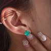 14K Yellow Gold 4.5 ct tw Asshcer Cut Colombian Lab Emerald 4 Claw Prong Basket Stud Earrings