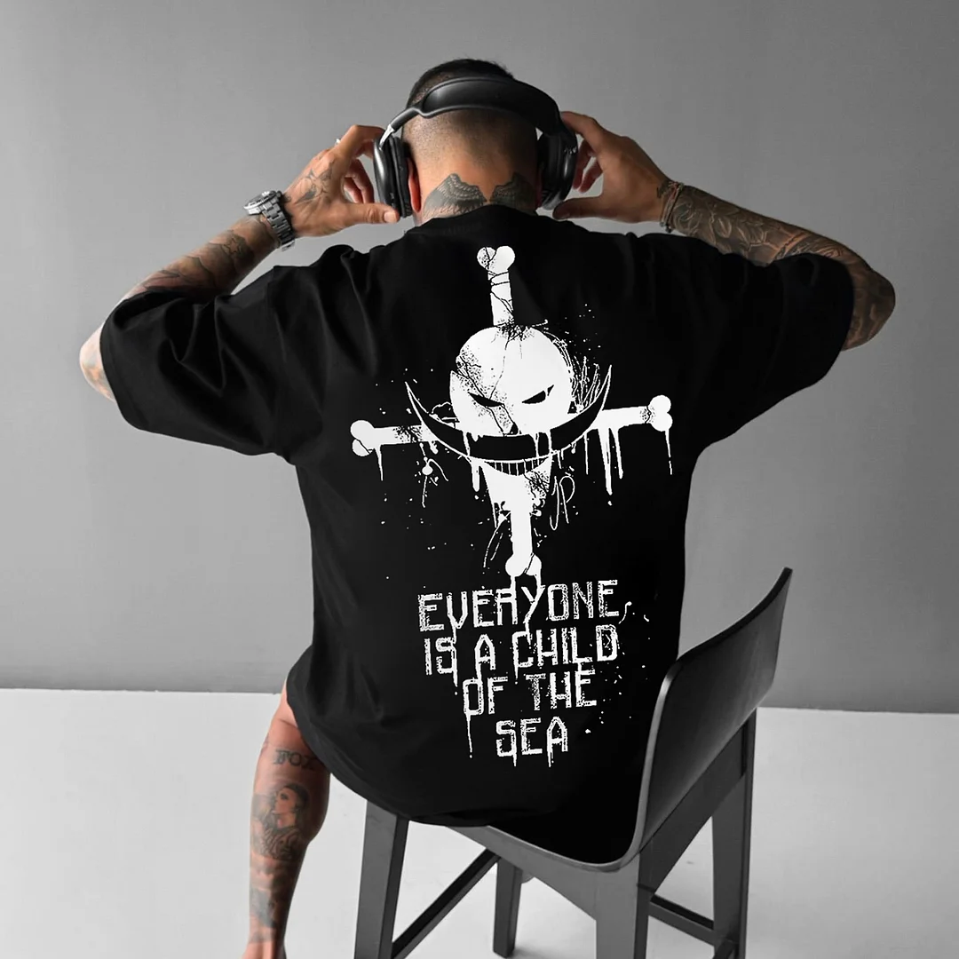 Unisex Casual Oversized Anime Print T-Shirt Every One Is A Child Of The Sea T-Shirt / DarkAcademias /Darkacademias