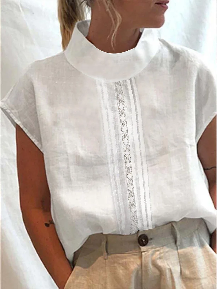 Mock Neck Lace Insert Blouse