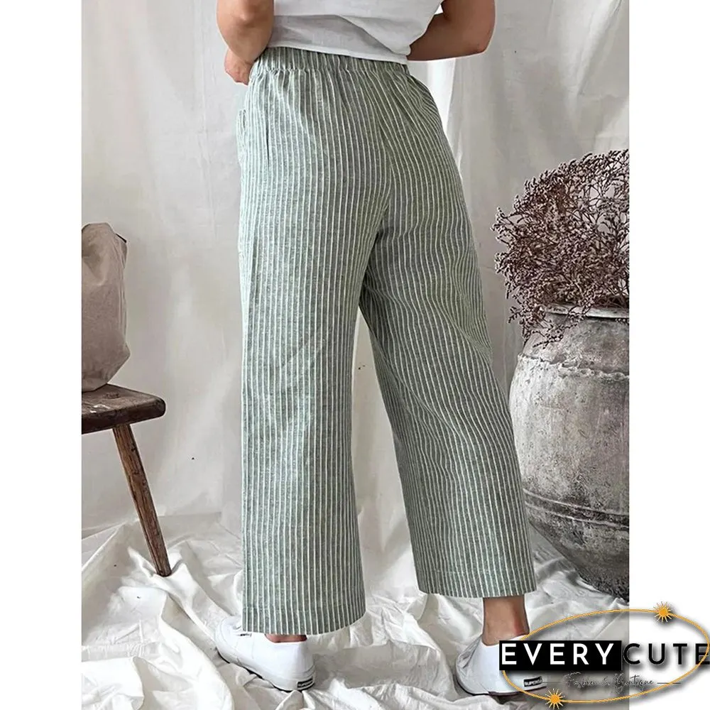 Light Green Hemp Cotton Straight Leg Casual Pants