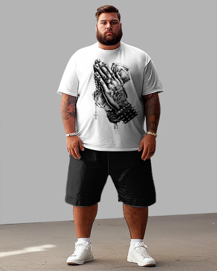 Front And Back Printed Letter Element T-Shirt Shorts Suit Men's Plus Size