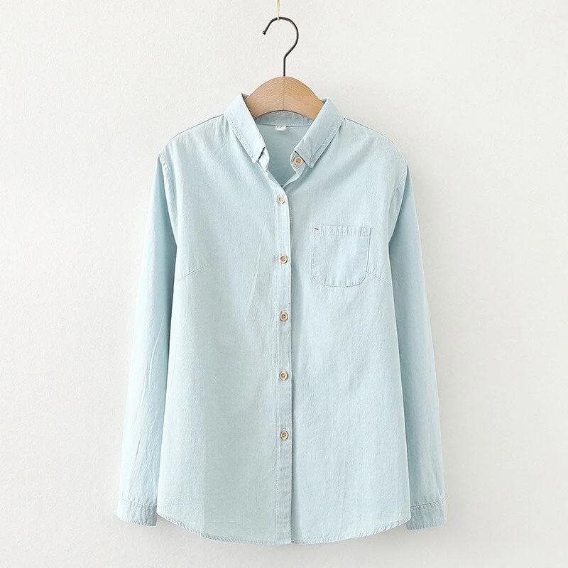 Denim Women Blouses Shirts Tunic Womens Tops And Blouse 2020 Womenswear Long Sleeve Clothing Button Up Down Outwear OL Vintage