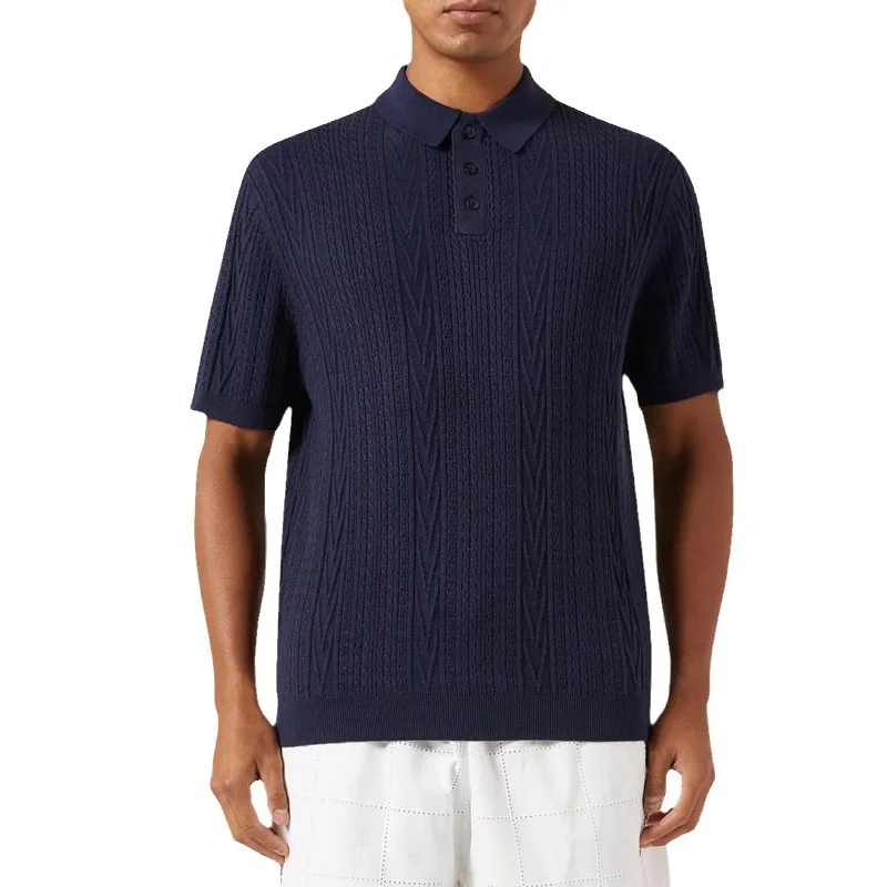Men's Knitted Solid Color Short-Sleeved Polo Shirt