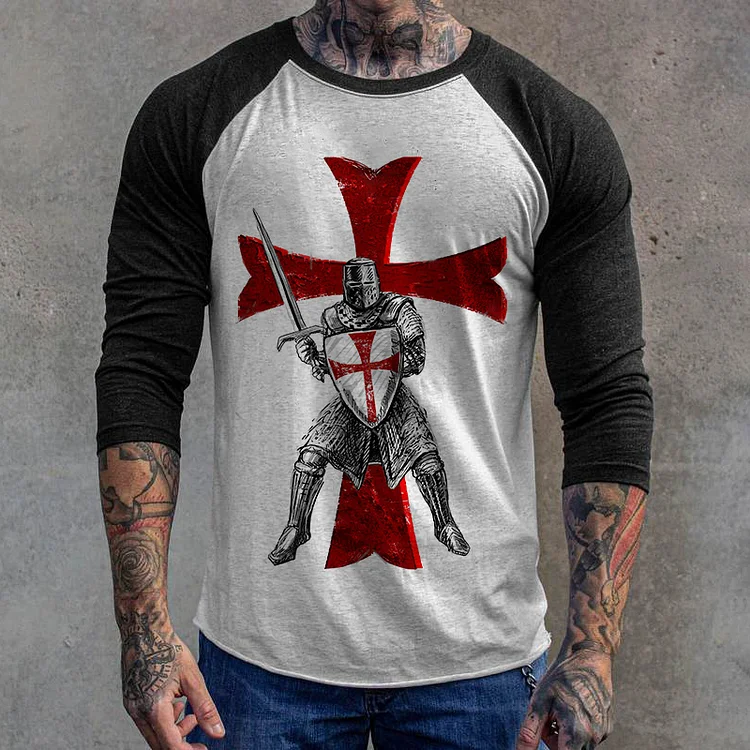 Men'S Outdoor Knight Color Matching Print T-Shirt