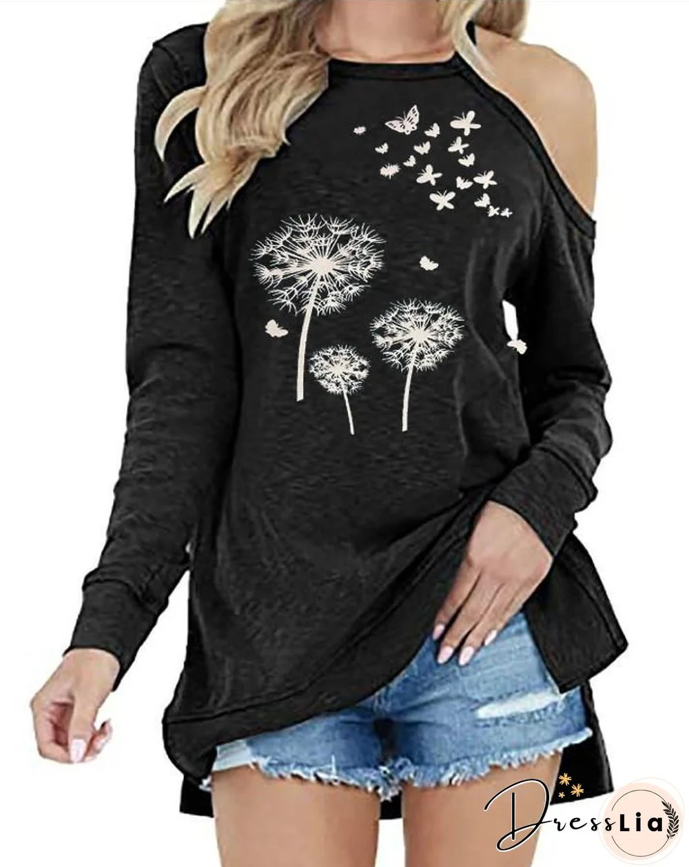 One Shoulder Autumn Dandelion Leisure Top