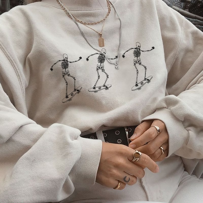 Skeleton skateboard designer printed sweatshirt - Krazyskull