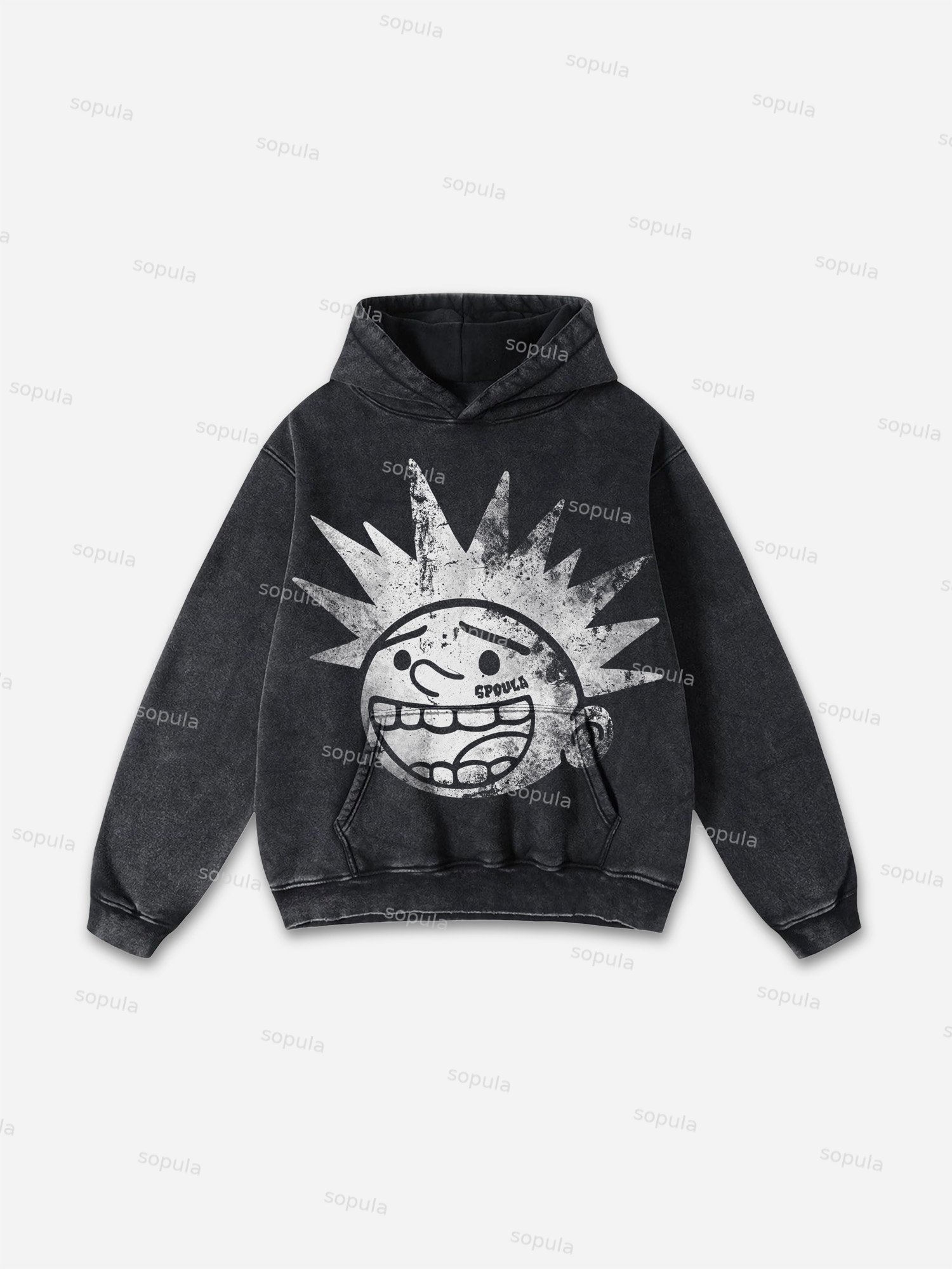 Sopula Explosive Mood Cartoon Characters Graphic Washed Hoodie - SOPULA