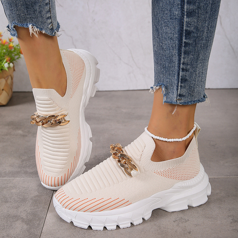 Mature Women Mesh Breathable Sneaker Casual Soft Sole Walking Sock Slip On Flat Shoes