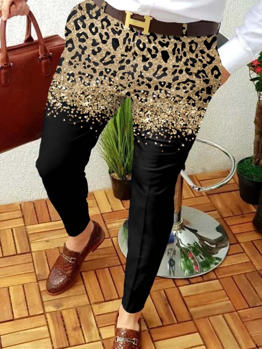 Men's Luxury Gradient Gold Leopard Print Suit Pants