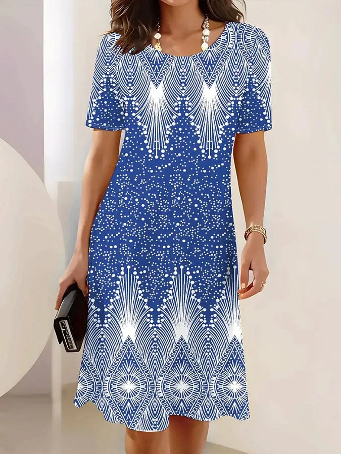 Women'S Casual Round Neck Short Sleeve Printed Dress 
