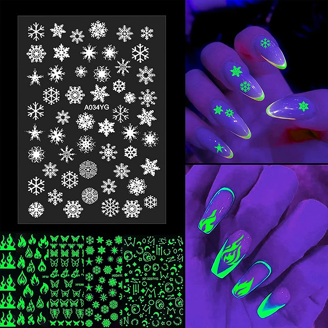 Nail Stickers Back Glue Fluorescent Light Halloween Party Designs  Nail Decal Decoration Tips For Beauty Salons-Nail Inspo