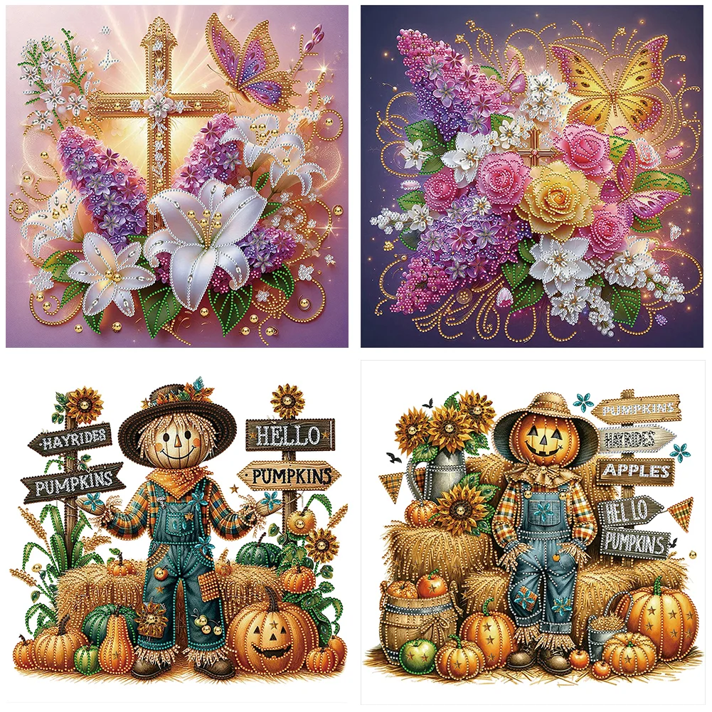 4pcs Diamond Painting - Partial Special Shaped Drill - Scarecrow Cross(Canvas|40*40cm)