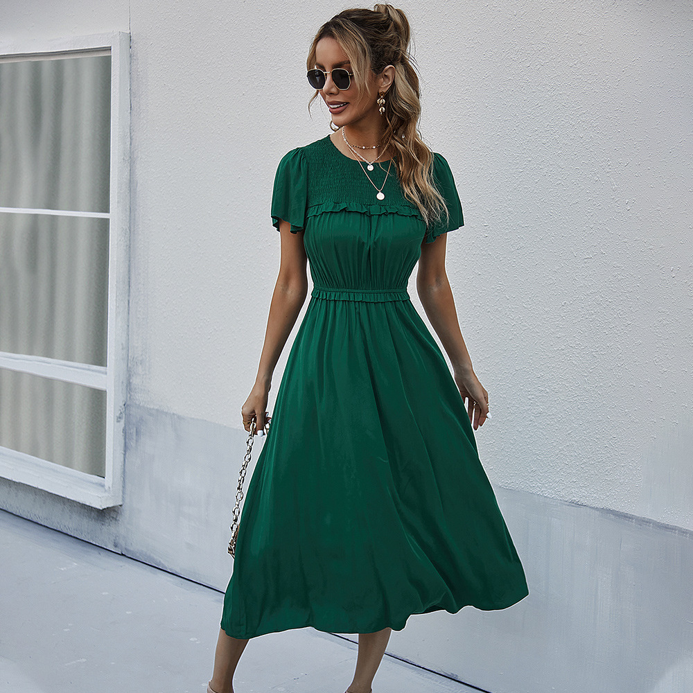 Women's Retro Sweet Solid Color Casual High Waist Party Fashion Midi Dress