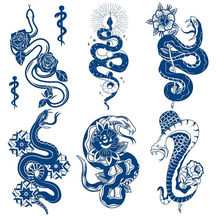 6 Sheets Semi Permanent Snake Tattoos Stickers