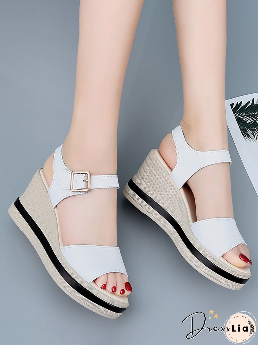 Cowhide Woven Sole Platform Wedge Resort Sandals