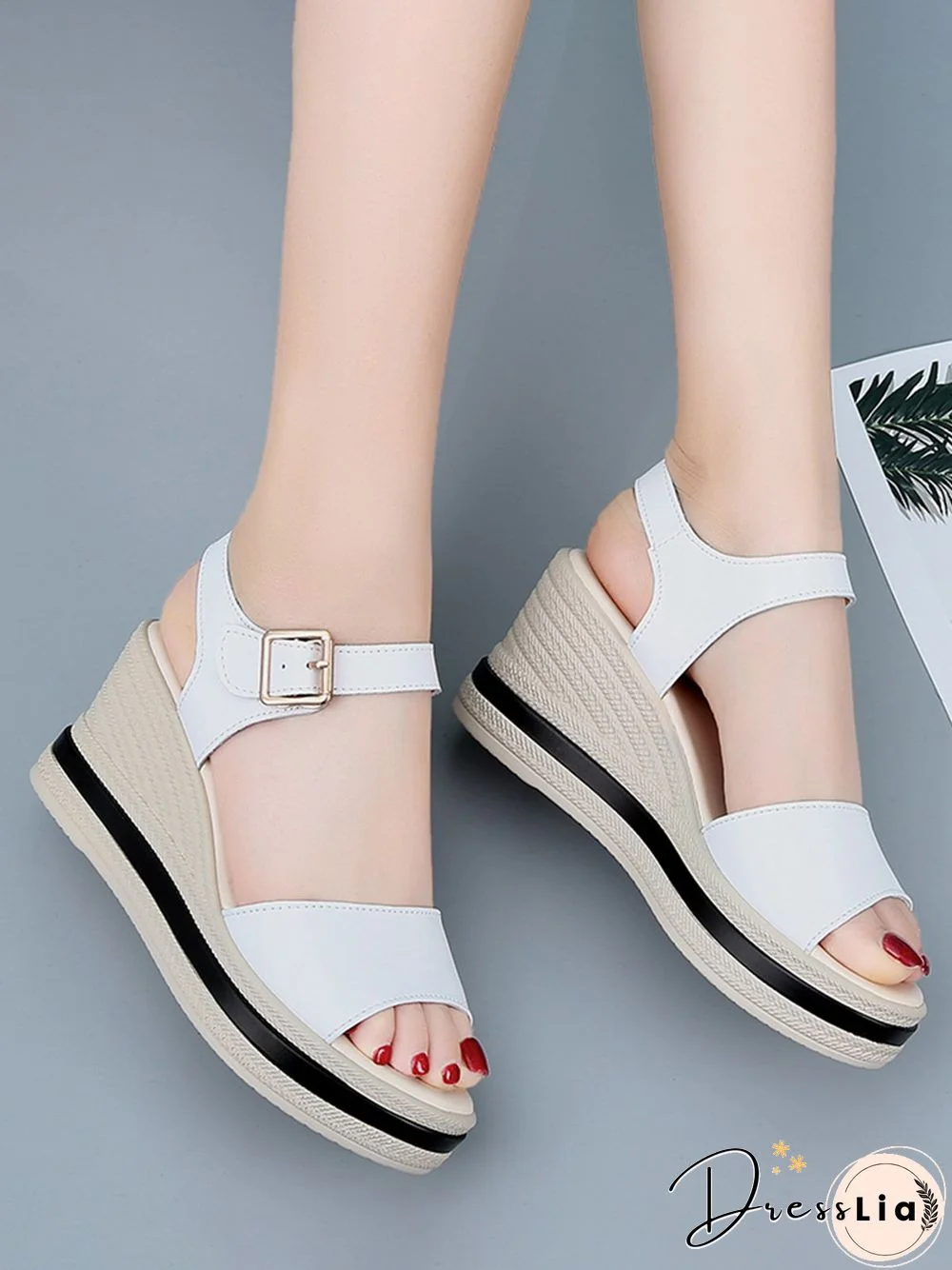 Cowhide Woven Sole Platform Wedge Resort Sandals