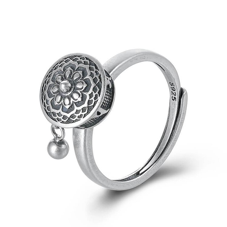 Spinning Buddhist Mantra Ring With Tibetan Prayer Roll - 925 Sterling Silver