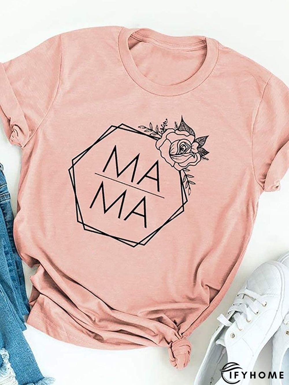 Vintage MAMA Floral Printed Short Sleeves Crew Neck Casual Top | IFYHOME