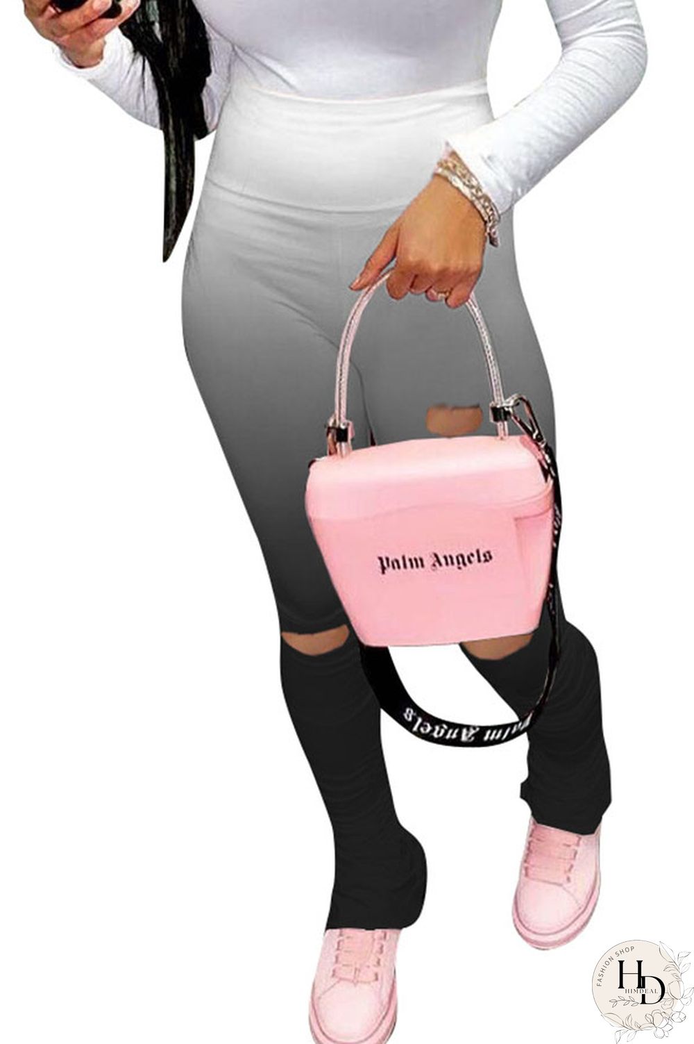 purple Black Orange Yellow purple Elastic Fly High Gradient Boot Cut Pants Bottoms