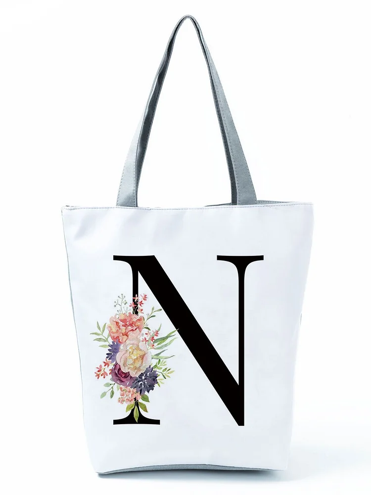 Zipped Tote Bag - Floral Letters