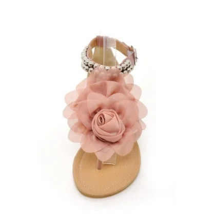 Yyvonne Sandals Three-Dimensional Flower Vacation Shoes Large-Size Sandals 40-43 Laded Flat Sandals Women