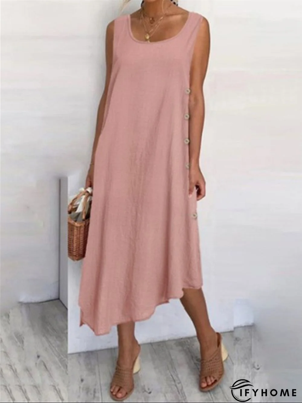 Vest Skirt Cotton Hemp Solid Color Button Irregular Big Hem Dress Long Skirt | IFYHOME