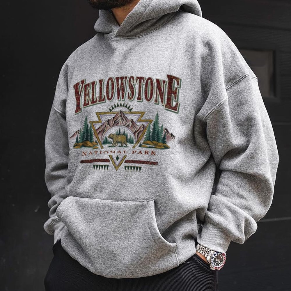 Yellowstone Print Men's Vintage Sweatshirt、、URBENIE