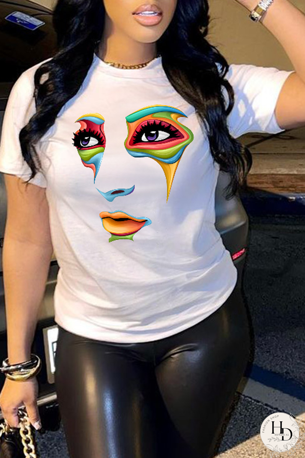 Red Street Vintage Print Patchwork O Neck T-Shirts