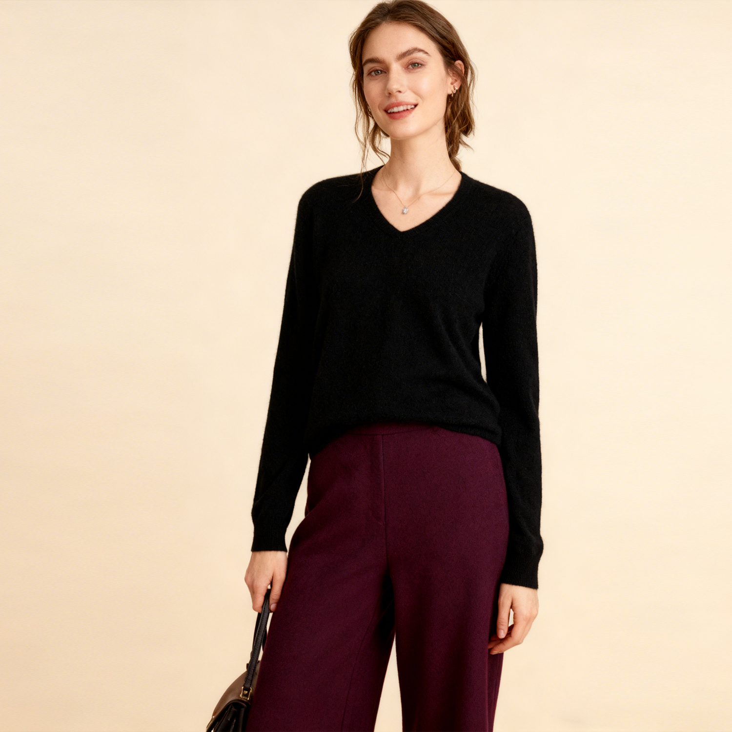 Natty V Neck Women's Cashmere Sweater REAL SILK LIFE